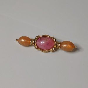 Pink, Orange, And Gold Tone Cute Plastic And Metal Brooch
